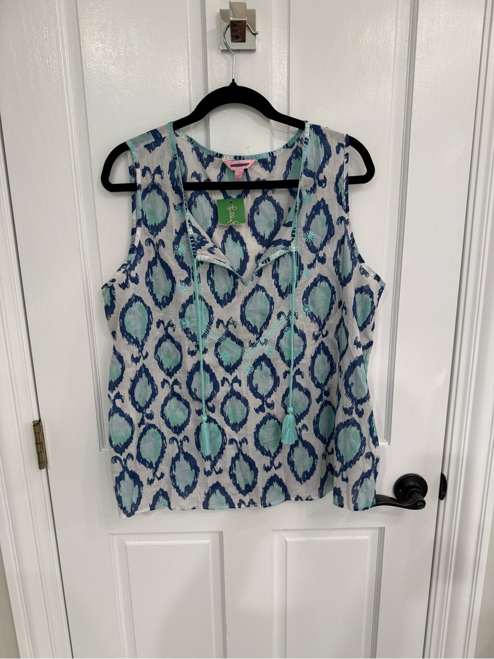 Lilly Pulitzer Blue & Aqua Ikat Tassel V-Neck Camisole